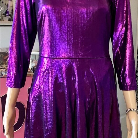 Radiant Spark Purple Metallic Skater Dress NWT SML - Picture 7 of 12